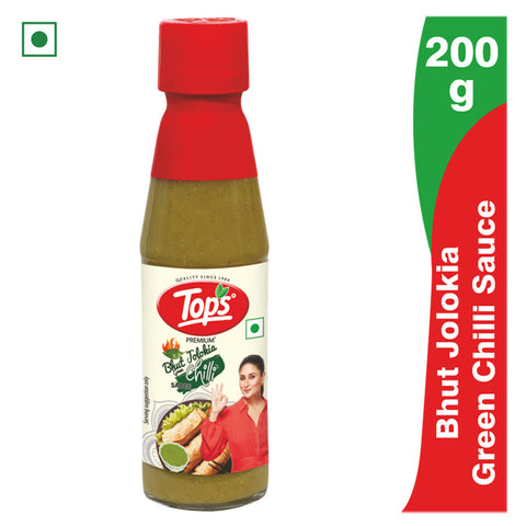 Tops Bhut Jolokia Green Chilli Sauce - 200g. Glass Bottle