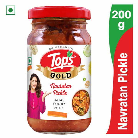 Tops Gold Navratan Pickle - 200g  Glass Bottle