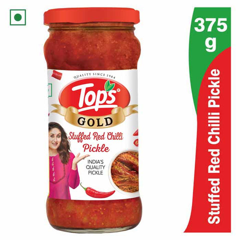 Tops Pickle Stuffed Red Chilli - 375g. Glass Bottle